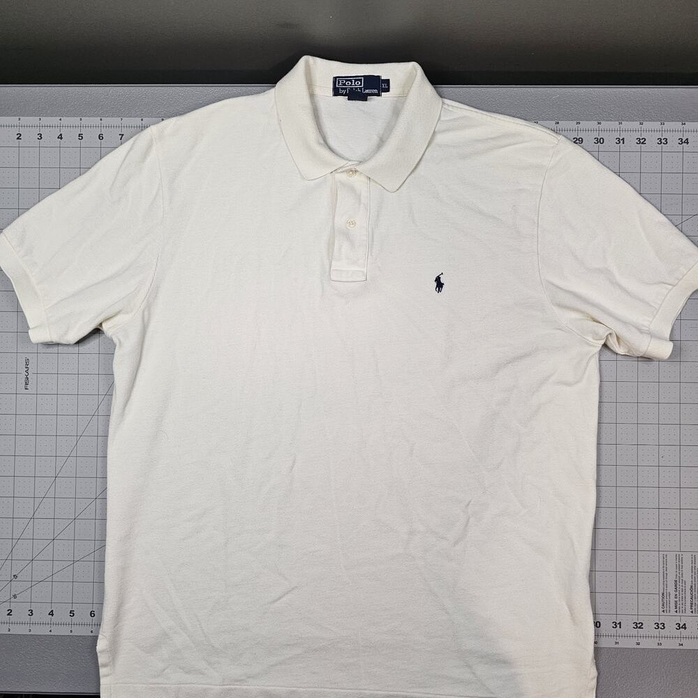 Polo Ralph Lauren Shirt XL White Pique Vintage USA Preppy Ivy League Distressed